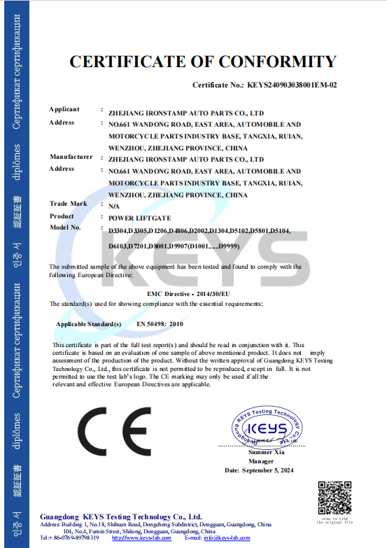CE-EMC EN 50498 Cert